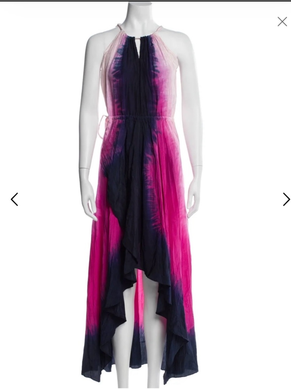 Calypso St. Barth Sleeveless Pink & Navy Tie-Dye High-Low Halter Dress